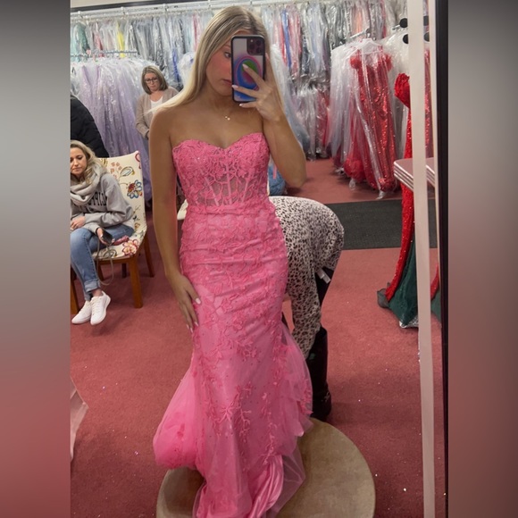 Dresses Pink Corset Prom Dress With Silver Rhinestones Poshmark